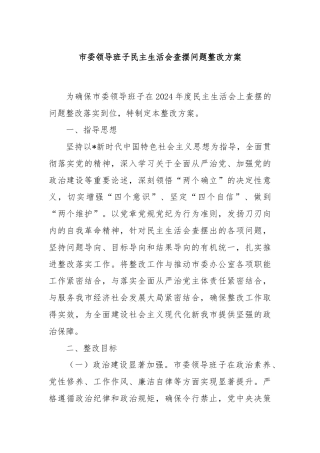 市委领导班子民主生活会查摆问题整改方案