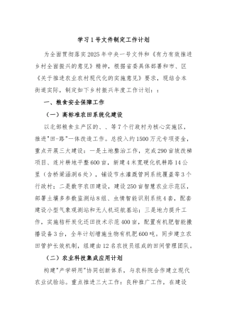 学习1号文件制定工作计划