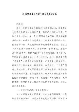 在2025年全区三级干部大会上的讲话