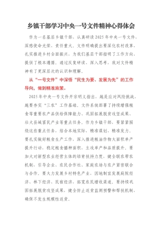 乡镇干部学习中央一号文件精神心得体会