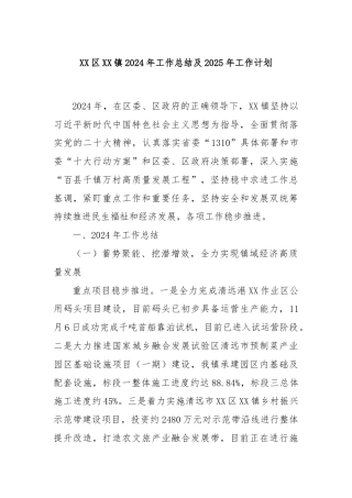 XX区XX镇2024年工作总结及2025年工作计划