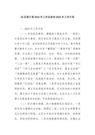 XX区统计局2024年工作总结和2025年工作计划