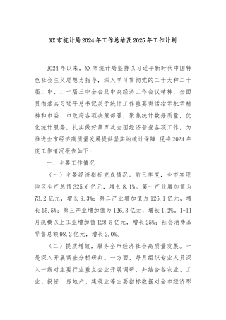 XX市统计局2024年工作总结及2025年工作计划