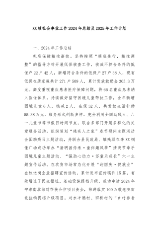XX镇社会事业工作2024年总结及2025年工作计划