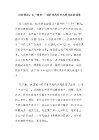 经验做法：县“体育+”创新模式构建民族团结新引擎