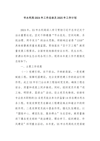 市水利局2024年工作总结及2025年工作计划