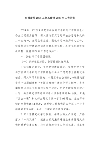 市司法局2024工作总结及2025年工作计划