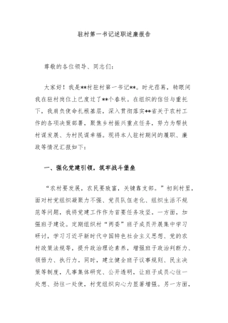 驻村第一书记述职述廉报告