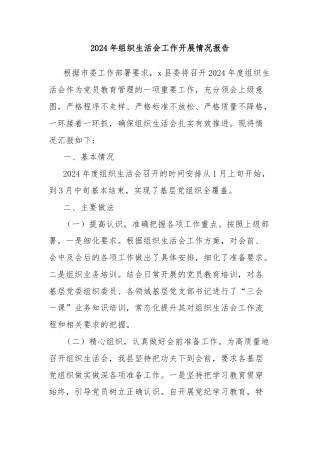 2024年组织生活会工作开展情况报告