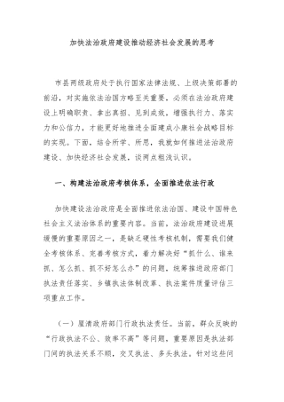加快法治政府建设推动经济社会发展的思考