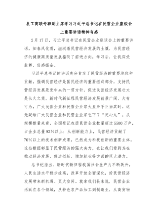 县工商联专职副主席学习习近平总书记在民营企业座谈会上重要讲话精神有感