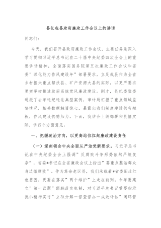 县长在县政府廉政工作会议上的讲话