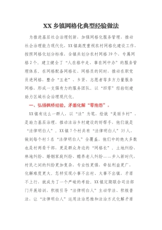 XX乡镇网格化典型经验做法