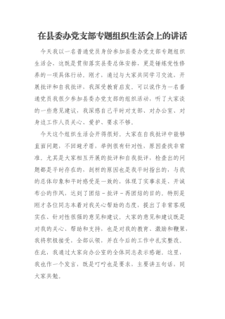 在县委办党支部专题组织生活会上的讲话