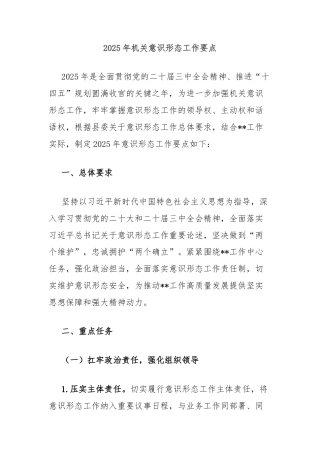 2025年机关意识形态工作要点