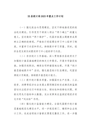 XX县统计局2025年重点工作计划