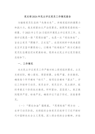 党支部2024年民主评议党员工作情况报告