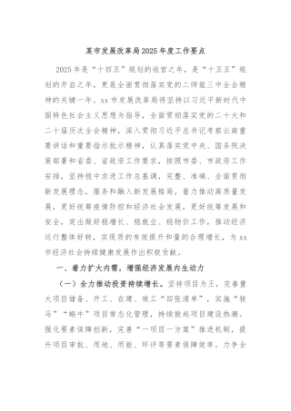 某市发展改革局2025年度工作要点