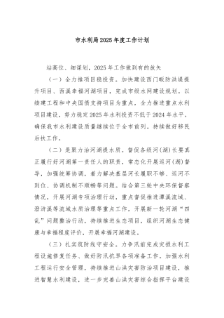 市水利局2025年度工作计划