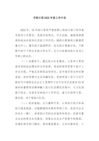 市统计局2025年度工作计划
