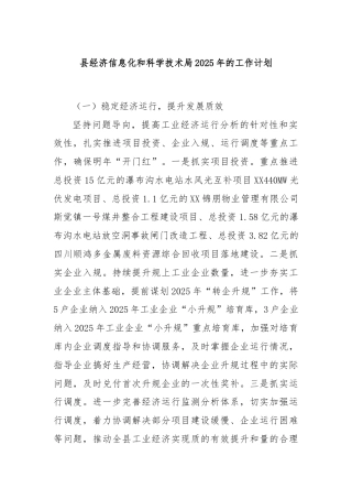 县经济信息化和科学技术局2025年的工作计划