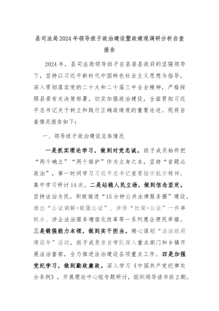 县司法局2024年领导班子政治建设暨政绩观调研分析自查报告