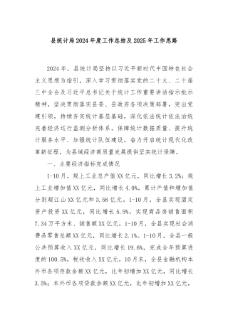 县统计局2024年度工作总结及2025年工作思路