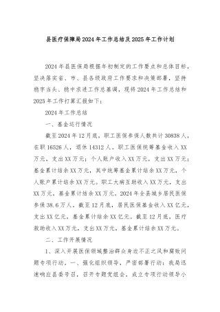县医疗保障局2024年工作总结及2025年工作计划