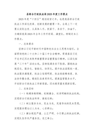 县综合行政执法局2025年度工作要点