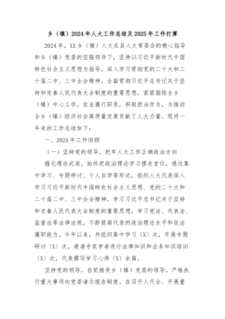 乡（镇）2024年人大工作总结及2025年工作打算