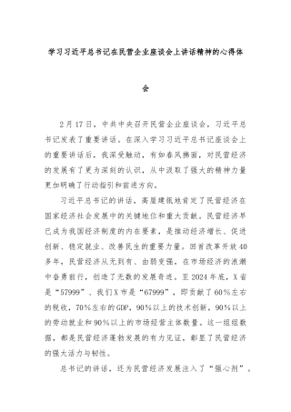 学习习总书记在民营企业座谈会上讲话精神的心得体会