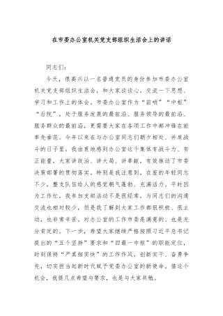 在市委办公室机关党支部组织生活会上的讲话