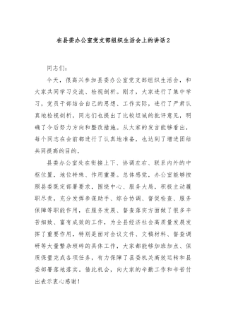 在县委办公室党支部组织生活会上的讲话2