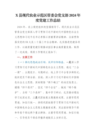 X县现代农业示范区管委会党支部2024年度党建工作总结