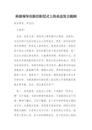 科级领导在新任职仪式上的表态发言提纲