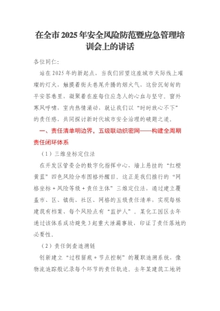 在全市2025年安全风险防范暨应急管理培训会上的讲话