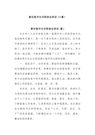 (3篇)新任秘书长任职表态讲话