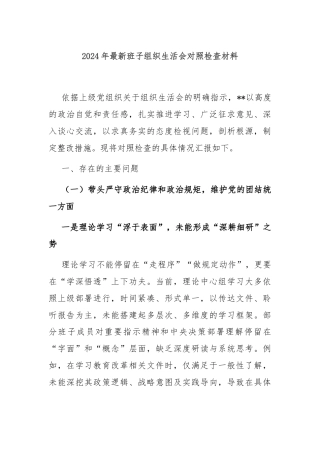 2024年最新班子组织生活会对照检查材料