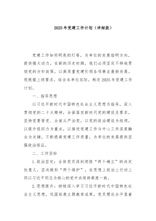 2025年党建工作计划（详细版）