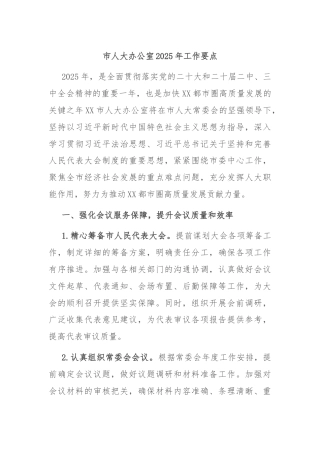 市人大办公室2025年工作要点