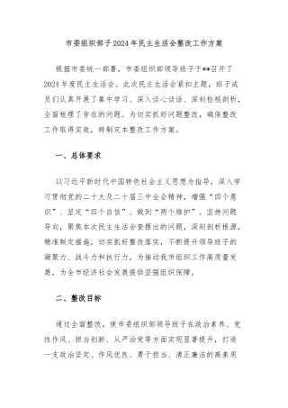 市委组织部子2024年民主生活会整改工作方案