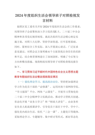 2024年度组织生活会领导班子对照检视发言材料