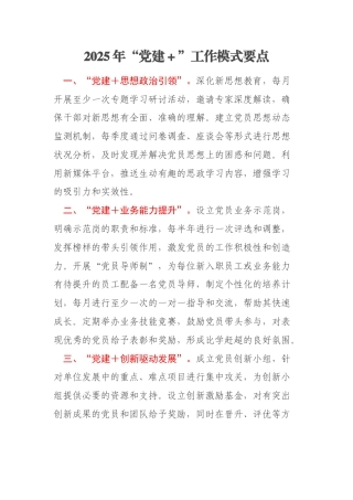 2025年“党建＋”工作模式要点
