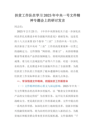 扶贫工作队在学习2025年中央一号文件精神专题会上的研讨发言