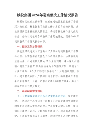 城投集团2024年巡察整改工作情况报告
