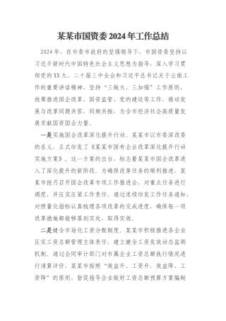 某某市国资委2024年工作总结