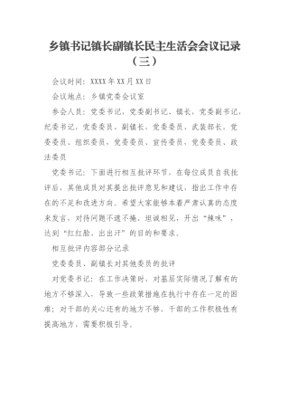 乡镇书记镇长副镇长民主生活会会议记录（三）