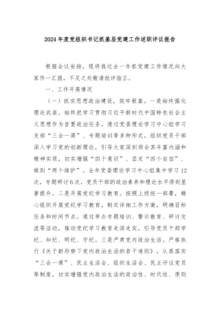 2024年度党组织书记抓基层党建工作述职评议报告