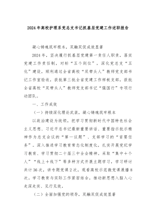 2024年高校护理系党总支书记抓基层党建工作述职报告