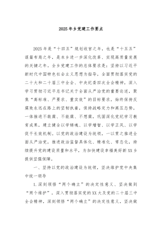 2025年乡党建工作要点